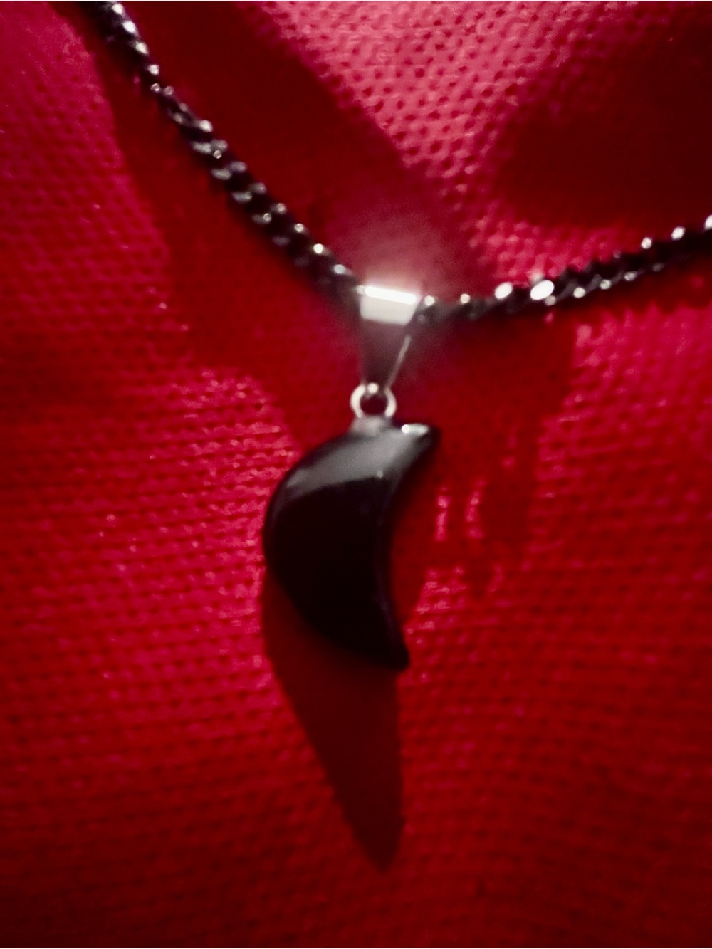 Hand Crafted Black Agate Crescent Moon Pendant on Black Gunmetal Chain Handmade